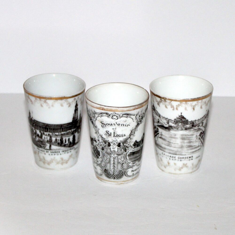 Lot 3 Cups St Louis Exposition Worlds Fair 1904 porcelain Austria Victoria Carls